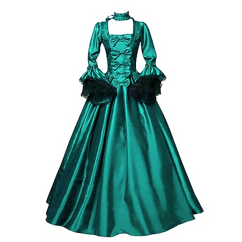 Festliches Kleider Damen Mittelalter Kleid Vintage Gothic Kleider Halloween Kostüm Steampunk A-Line Partykleider High Waist Cocktailkleid Renaissance Viktorianisches Kostüm Abendkleid von EMATOP