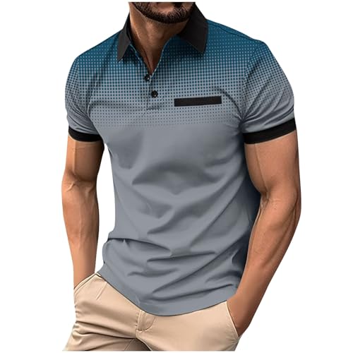 Funktions Poloshirt Herren Casual Kurzarm T-Shirts Leichtes Baumwolle Oberteile Bunte Farbverlauf Golfshirts Schnelltrocknend Atmungsaktiv Sportshirt Tennis Arbeit Polohemd Tops von EMATOP