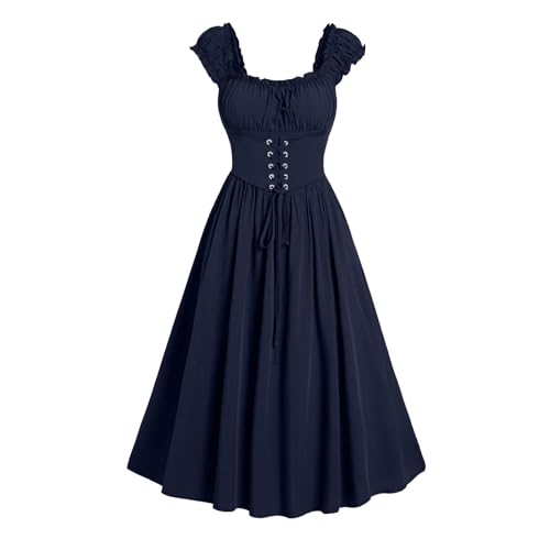 Gothic Kleid Damen Elegante Ärmellos Partykleid Vintage Halloween Kostüm Retro Renaissance Mittelalter Kleider Korsett Abendkleid Hohe Taille A-Linie Cocktailkleid Karneval Ballkleid von EMATOP