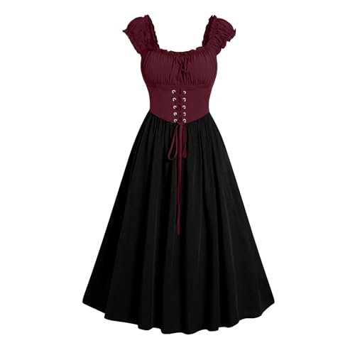 Gothic Kleid Damen Elegante Ärmellos Partykleid Vintage Halloween Kostüm Retro Renaissance Mittelalter Kleider mit Korsett Abendkleid Hohe Taille A-Linie Cocktailkleid Karneval Ballkleid von EMATOP