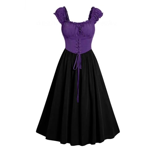 Gothic Kleid Damen Elegante Ärmellos Partykleid Vintage Halloween Kostüm Retro Renaissance Mittelalter Kleider mit Korsett Abendkleid Hohe Taille A-Linie Cocktailkleid Karneval Ballkleid von EMATOP