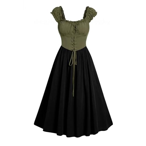 Gothic Kleid Damen Elegante Ärmellos Partykleid Vintage Halloween Kostüm Retro Renaissance Mittelalter Kleider mit Korsett Abendkleid Hohe Taille A-Linie Cocktailkleid Karneval Ballkleid von EMATOP