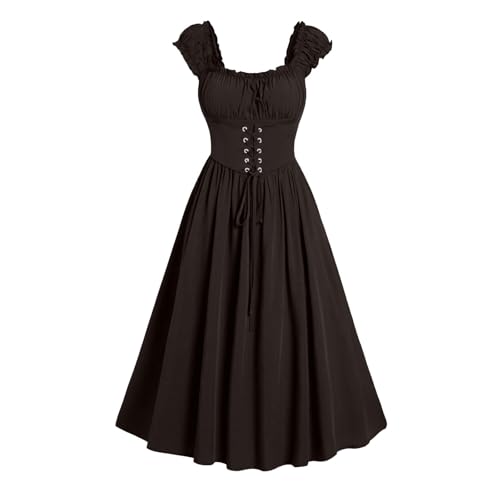 Gothic Kleid Damen Elegante Ärmellos Partykleid Vintage Halloween Kostüm Retro Renaissance Mittelalter Kleider mit Korsett Abendkleid Hohe Taille A-Linie Cocktailkleid Karneval Ballkleid von EMATOP
