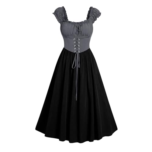 Gothic Kleid Damen Elegante Ärmellos Partykleid Vintage Halloween Kostüm Retro Renaissance Mittelalter Kleider mit Korsett Abendkleid Hohe Taille A-Linie Cocktailkleid Karneval Ballkleid von EMATOP