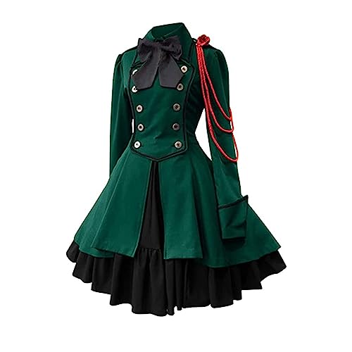 Gothic Kleidung Damen Elegant Rockabilly Kleid Swing A-Linie Partykleider Vintage Steampunk Kostüm Hohe Taille Cocktailkleid Festliches Halloween Petticoat Faltenrock Mittelalterkleid von EMATOP