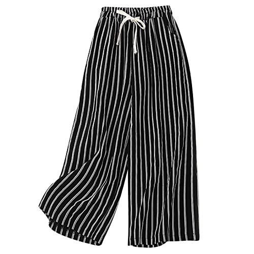 Haremshose Damen High Waist Sommerhose Lang Baumwolle Leinenhose Vintage Elegant Palazzo Hose Leichte Loose Fit Yogahose mit Taschen Stoffhose Streifen Freizeithose Weites Bein Hosen Haremshose Damen High Waist Sommerhose Lang Baumwolle Leinenhose Vintage Elegant Palazzo Hose Leichte Loose Fit Yogahose mit Taschen Stoffhose Streifen Freizeithose Weites Bein Hosen von EMATOP