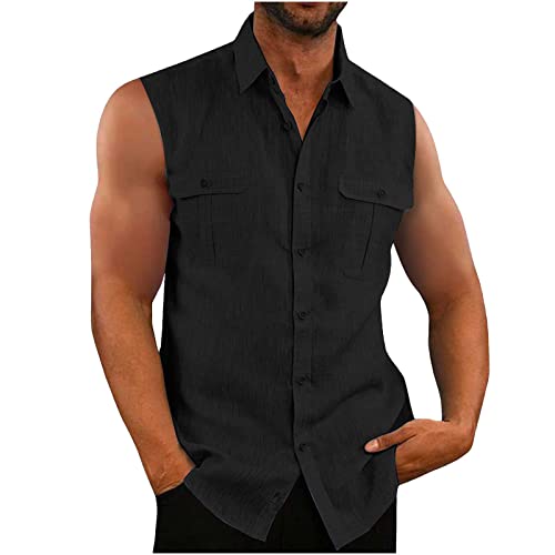 Hemd Herren Ärmellos Sommer Tank Top Stringer Fitness Muskelshirt Baumwolle Leinen T-Shirt Casual Einfarbig Tankshirt Leicht Atmungsaktiv Hemdbluse Weste Shirts für Männer Funktionsshirt von EMATOP