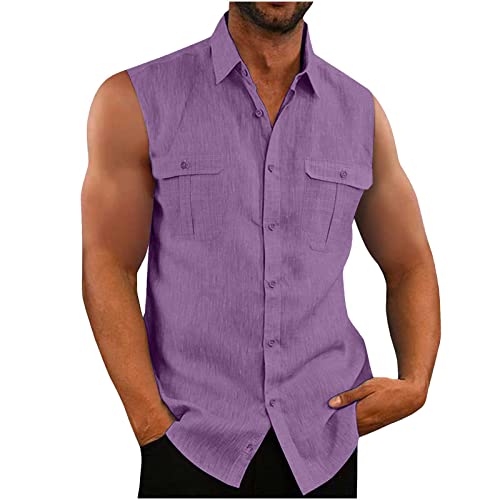 Hemd Herren Ärmellos Sommer Tank Top Stringer Fitness Muskelshirt Baumwolle Leinen T-Shirt Casual Einfarbig Tankshirt Leicht Atmungsaktiv Hemdbluse Weste Shirts für Männer Funktionsshirt von EMATOP