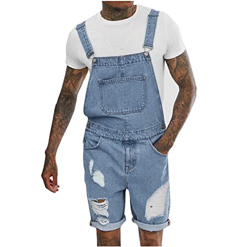 Herren Latzhose Overall Jeans Shorts Sommer Kurze Hosen Stilvoll Jumpsuit mit Taschen Denim Hose Verstellbare Träger Kurze Jeanshose Lässiges Regulär Fit Arbeitshose Overalls von EMATOP