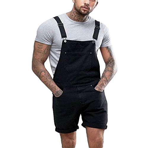 EMATOP Herren Latzhose Overall Jeans Shorts Sommer Kurze Hosen Stilvoll Jumpsuit mit Taschen Denim Hose Verstellbare Träger Kurze Jeanshose Lässiges Regulär Fit Arbeitshose Overalls von EMATOP