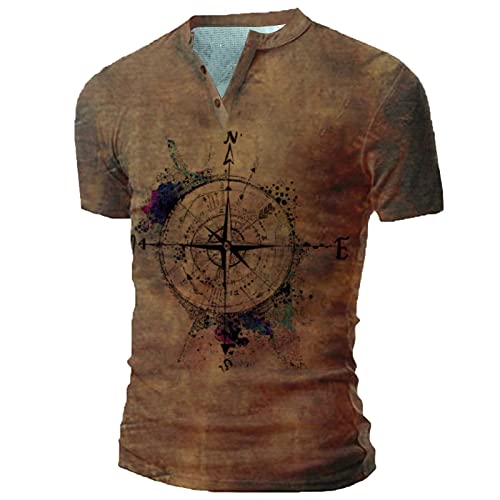 Herren Tshirts Vintage Henley-Shirt Lässige Kurzarm V-Ausschnitt T-Shirt Sommer Kurze Ärmel Tops Männer Regular Fit Oberteil Neuheit Druck Kurzarmshirt Stretch Baumwolle Sportshirt von EMATOP