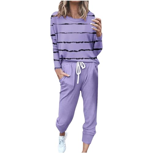 Jogginganzug Damen Set Langarm Sport Trainingsanzug Lang Baumwolle Tracksuit 2 Stücke Sweatshirt und Hose Sportswear Casual Streifen Yoga Outfit Frühling Sommer Hausanzug angebot des tages heute von EMATOP