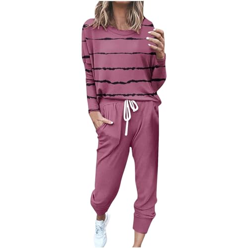 Jogginganzug Damen Set Langarm Sport Trainingsanzug Lang Baumwolle Tracksuit 2 Stücke Sweatshirt und Hose Sportswear Casual Streifen Yoga Outfit Frühling Sommer Hausanzug angebot des tages heute von EMATOP