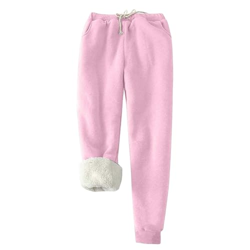 Jogginghose Damen Warme Fleece Sporthosen Winter Thermo Gefütterte Sweatpants Lang Baumwolle Freizeithose Elastische Taille Laufhose mit Taschen Yogahose Casual Sport Leggings Outdoor von EMATOP