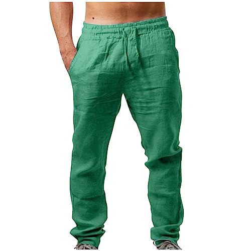 Leinenhose Herren Lang Leicht Stoffhose Casual Einfarbig Sommerhose Loose Fit Bequeme Freizeithose Freizeit Business Hosen Elastische Taille Chino Hose mit Taschen Jogginghose für Urlaub von EMATOP