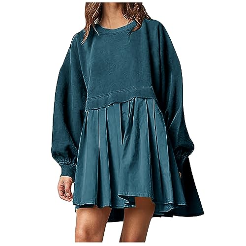 Minikleid Damen Knielang Langarm Winterkleid Casual Sweatkleid Lässig Sportliche Pulloverkleid Baumwolle A Linie Kleid Einfarbig Mode Sweatshirt Kleid Herbst Winter Elegant Partykleid von EMATOP