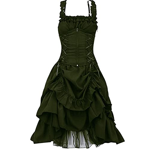 Mittelalter Kleid Damen Steampunk A-Linie Kleider Spitzen Vintage Gothic Kleidung Ärmellos Hohe Taille Abendkleid Halloween Kostüm Renaissance Mittelalterkleid Lang Elegant Partykleid von EMATOP