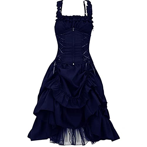 Mittelalter Kleid Damen Steampunk A-Linie Kleider Spitzen Vintage Gothic Kleidung Ärmellos Hohe Taille Abendkleid Halloween Kostüm Renaissance Mittelalterkleid Lang Elegant Partykleid von EMATOP