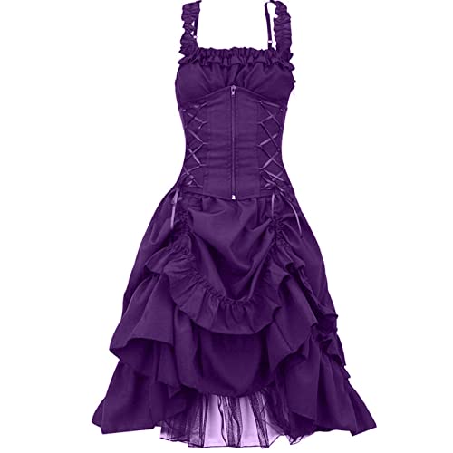 Mittelalter Kleid Damen Steampunk A-Linie Kleider Spitzen Vintage Gothic Kleidung Ärmellos Hohe Taille Abendkleid Halloween Kostüm Renaissance Mittelalterkleid Lang Elegant Partykleid von EMATOP