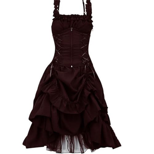 Mittelalter Kleid Damen Steampunk A-Linie Kleider Spitzen Vintage Gothic Kleidung Ärmellos Hohe Taille Abendkleid Halloween Kostüm Renaissance Mittelalterkleid Lang Elegant Partykleid von EMATOP