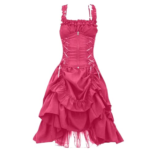 Mittelalter Kleid Damen Steampunk A-Linie Kleider Spitzen Vintage Gothic Kleidung Ärmellos Hohe Taille Abendkleid Halloween Kostüm Renaissance Mittelalterkleid Lang Elegant Partykleid von EMATOP
