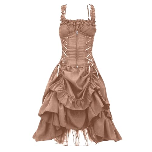 Mittelalter Kleid Damen Steampunk A-Linie Kleider Spitzen Vintage Gothic Kleidung Ärmellos Hohe Taille Abendkleid Halloween Kostüm Renaissance Mittelalterkleid Lang Elegant Partykleid von EMATOP