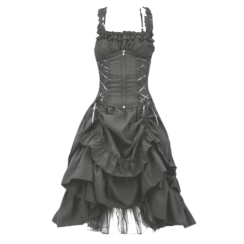 Mittelalter Kleid Damen Steampunk A-Linie Kleider Spitzen Vintage Gothic Kleidung Ärmellos Hohe Taille Abendkleid Halloween Kostüm Renaissance Mittelalterkleid Lang Elegant Partykleid von EMATOP