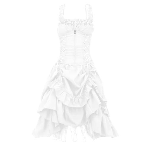 Mittelalter Kleid Damen Steampunk A-Linie Kleider Spitzen Vintage Gothic Kleidung Ärmellos Hohe Taille Abendkleid Halloween Kostüm Renaissance Mittelalterkleid Lang Elegant Partykleid von EMATOP