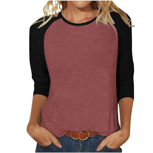 Oberteile Damen Casual Sport T-Shirt 3/4 Arm Bluse Tops Lässige Baumwolle Sommershirt Farbblock Mode Tunika Longshirt Leicht Elegant Langarmshirt Sportshirt Angebot des Tages Heute von EMATOP