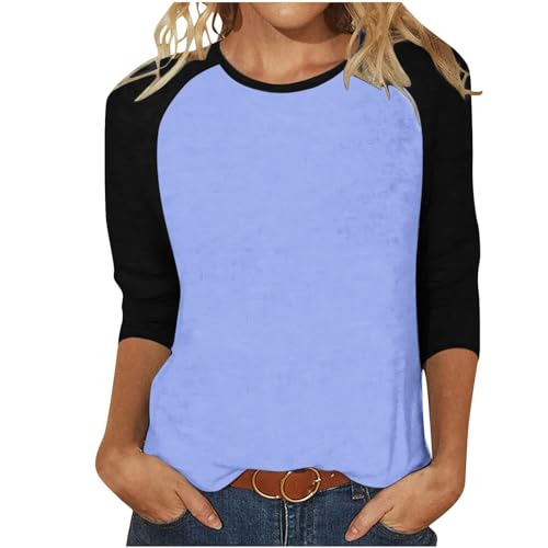 Oberteile Damen Casual Sport T-Shirt 3/4 Arm Bluse Tops Lässige Baumwolle Sommershirt Farbblock Mode Tunika Longshirt Leicht Elegant Langarmshirt Sportshirt Warehouse Deals Angebote von EMATOP