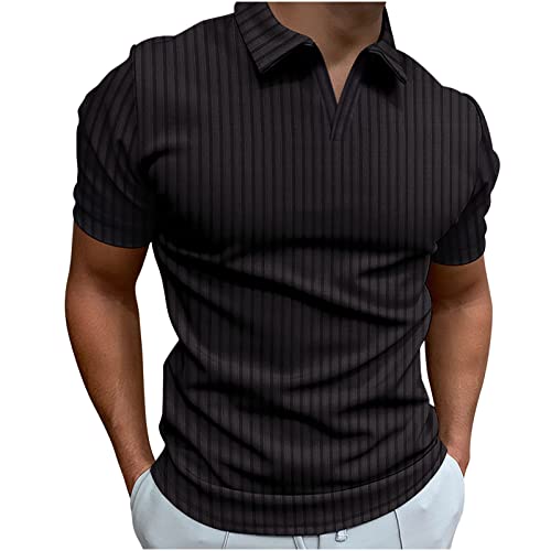 Poloshirt Herren Sommer Regular Fit T Shirts Golf Sports Hemd Kurzarm Tshirt Einfarbig V-Ausschlitt Sportshirt Stretch Vintage Polohemd Baumwolle Basic Oberteile Tops Männer Muskelshirt von EMATOP