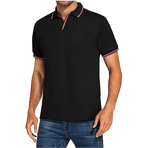 Poloshirts für Herren Sommer Baumwolle Sportshirt Einfarbig Leicht T-Shirt Casual Klassisch Polohemd Top V-Ausschnitt Knopfleiste Oberteile Revers Kurzarm Shirt Schnelltrocknend Laufshirt von EMATOP