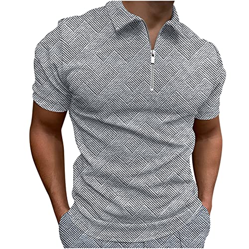 Poloshirts für Herren Sommer Golf Polo Shirts Einfarbig Leicht Kurzarm T-Shirt Lässigem Kragen Polohemd Tops V-Ausschnitt Reißverschluss Oberteile Baumwolle Casual Sportshirt Laufshirt von EMATOP