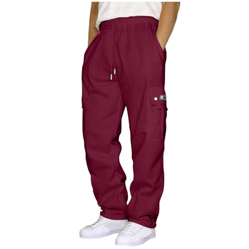 Prime Angebote Cargohose Herren Baumwolle Casual Sporthose Lang Regular Fit Cargo Hosen Baggy Einfarbig Jogginghose mit Taschen Wanderhose Elastischer Bund Freizeithose Sweathose von EMATOP