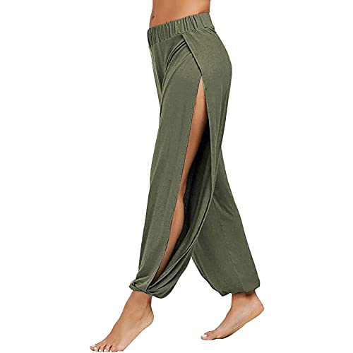 Prime Angebote Damen Caprihose Elegant Boho Strandhose Lang Weites Bein Hose Sexy Schlitz Sommerhosen Locker Einfarbig Freizeithose Freizeit Hohe Taille Haremshose Jogginghose von EMATOP