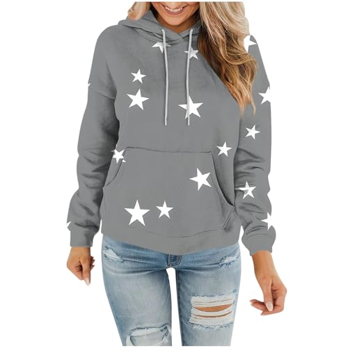 Pulli Oberteile Damen Langarm Gestreift Hoodie Baumwolle Bequem Sweatshirts mit Kapuze Pullover Lässig Lose Kapuzenpullover Sportlich Elegant Langarmshirt Klassisch Kapuzenpulli Top von EMATOP