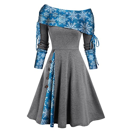 Retro Weihnachtskleid Damen Langarm Rockabilly Kleid Sexy Schulterfrei Cocktailkleid Hohe Taille Elegant Partykleid Kariertes A Linie Kleider Schneeflocke Muster Ballkleid Faltenrock Retro Weihnachtskleid Damen Langarm Rockabilly Kleid Sexy Schulterfrei Cocktailkleid Hohe Taille Elegant Partykleid Kariertes A Linie Kleider Schneeflocke Muster Ballkleid Faltenrock von EMATOP