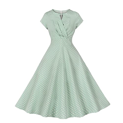 Rockabilly Kleider Damen Vintage Cocktailkleid Hohe Taille A-Line Petticoat Kleid 50er Jahre Festlich Ballkleid Retro Elegant Partykleid Rundhals Kurzarm Abendkleid Knielang Faltenrock von EMATOP