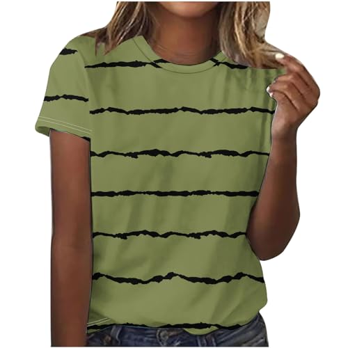 Sommer Kurzarm Shirt Damen Elegant Tunika Tshirt Casual Leicht Oberteile Basic Rundhals Bluse Tops Mode Streifen Sommershirts Vintage Bequemes Longshirt Locker Kuschelig Sportshirt Sommer Kurzarm Shirt Damen Elegant Tunika Tshirt Casual Leicht Oberteile Basic Rundhals Bluse Tops Mode Streifen Sommershirts Vintage Bequemes Longshirt Locker Kuschelig Sportshirt von EMATOP