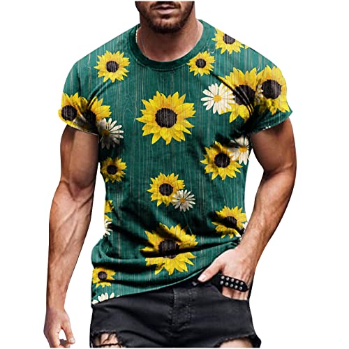 Sommer Sportshirt Herren Rundhals Basic T-Shirt Blumen 3D Druck Oberteil Tops Kurzärmliges Schnelltrocknendes Trainingsshirt Loser Passform Bluse Laufshirt Vintage Muskelshirt für Männer von EMATOP