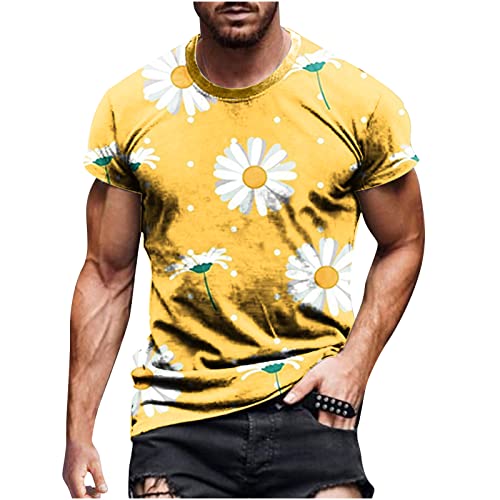 Sommer Sportshirt Herren Rundhals Basic T-Shirt Blumen 3D Druck Oberteil Tops Kurzärmliges Schnelltrocknendes Trainingsshirt Loser Passform Bluse Laufshirt Vintage Muskelshirt für Männer von EMATOP