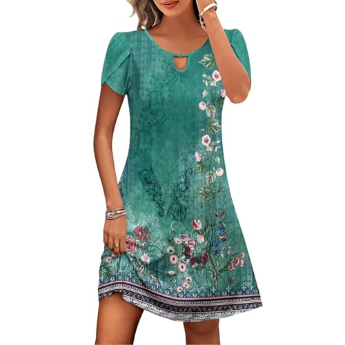 Sommerkleid Damen Leicht Kurzarm Kleid Casual Rundhals Minikleid Knielang T-Shirt Kleider Baumwolle Elegant Blusenkleid Blumen Boho Strandkleider Kurz Partykleid Amazon Warehouse Deals Angebote von EMATOP