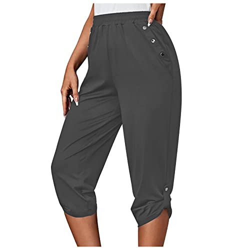 Sporthose Damen Kurz Yogahose 3/4 Lang Capri Sommerhose High Waist Einfarbig Haremshose Lässige Loose Fit Jogginghose mit Taschen Strandhose Luftige Pumphose Aladinhose für Pilates Yoga von EMATOP