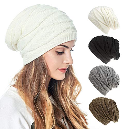 Strickmütze Damen Herren Wintermützen Winter Warm Weiche Beanie Mütze Street Style Hat Frauen Gefütterte Haube Einheitsgröße Einfarbig Herbstmütze Schal Winddicht Turban Weihnachten von EMATOP