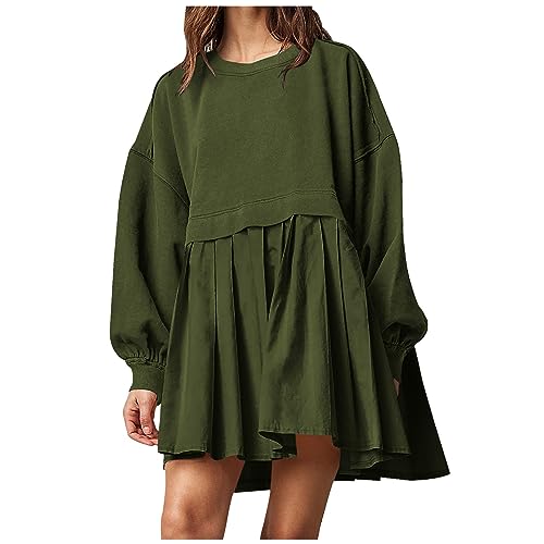 Sweatkleid Damen Langarm A Linie Kleid Herbst Winter Freizeitkleider Kurz Elegant Sweatshirt Kleider Knielang Pulloverkleid Casual Einfarbig Winterkleid Locker Baumwolle Herbstkleid von EMATOP