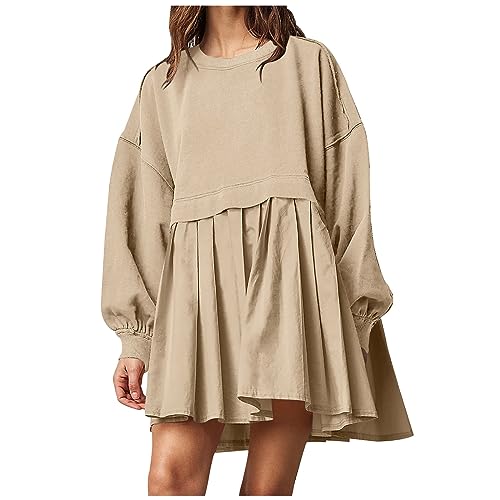 Sweatkleid Damen Langarm A Linie Kleid Herbst Winter Freizeitkleider Kurz Elegant Sweatshirt Kleider Knielang Pulloverkleid Casual Einfarbig Winterkleid Locker Baumwolle Herbstkleid von EMATOP