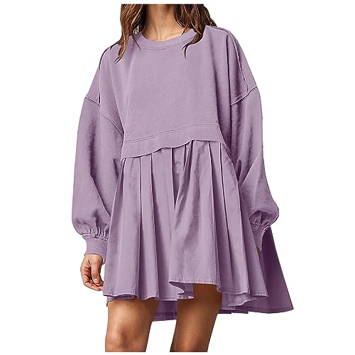 Sweatkleid Damen Langarm A Linie Kleid Herbst Winter Freizeitkleider Kurz Elegant Sweatshirt Kleider Knielang Pulloverkleid Casual Einfarbig Winterkleid Locker Baumwolle Herbstkleid von EMATOP