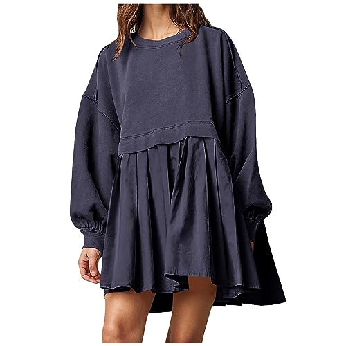 Sweatkleid Damen Langarm A Linie Kleid Herbst Winter Freizeitkleider Kurz Elegant Sweatshirt Kleider Knielang Pulloverkleid Casual Einfarbig Winterkleid Locker Baumwolle Herbstkleid von EMATOP