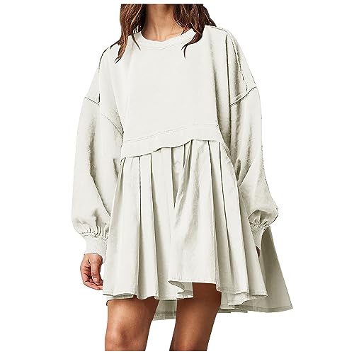 Sweatkleid Damen Langarm A Linie Kleid Herbst Winter Freizeitkleider Kurz Elegant Sweatshirt Kleider Knielang Pulloverkleid Casual Einfarbig Winterkleid Locker Baumwolle Herbstkleid von EMATOP