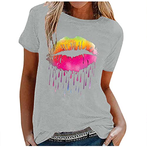 T-Shirt Damen Oversized Mode Lose Rundhals Kurzarm Sommer Oberteile Vintage Drucken Bluse Streetwear Sport Oberteile Vintage Sweatshirt Teenager Mädchen Tunika Lang Tops von EMATOP